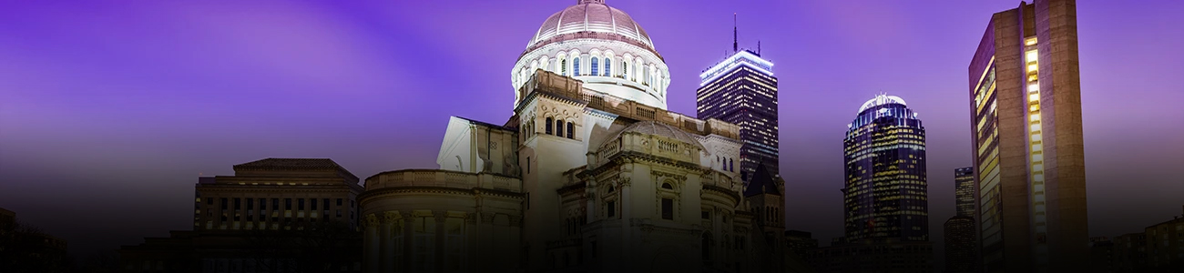 Photograph of the Boston first church of christ at evening